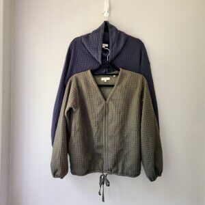 MAX STUDIO Waffle Knit Pull Over Sweaters | Set of 2 | Size XS Drawstring